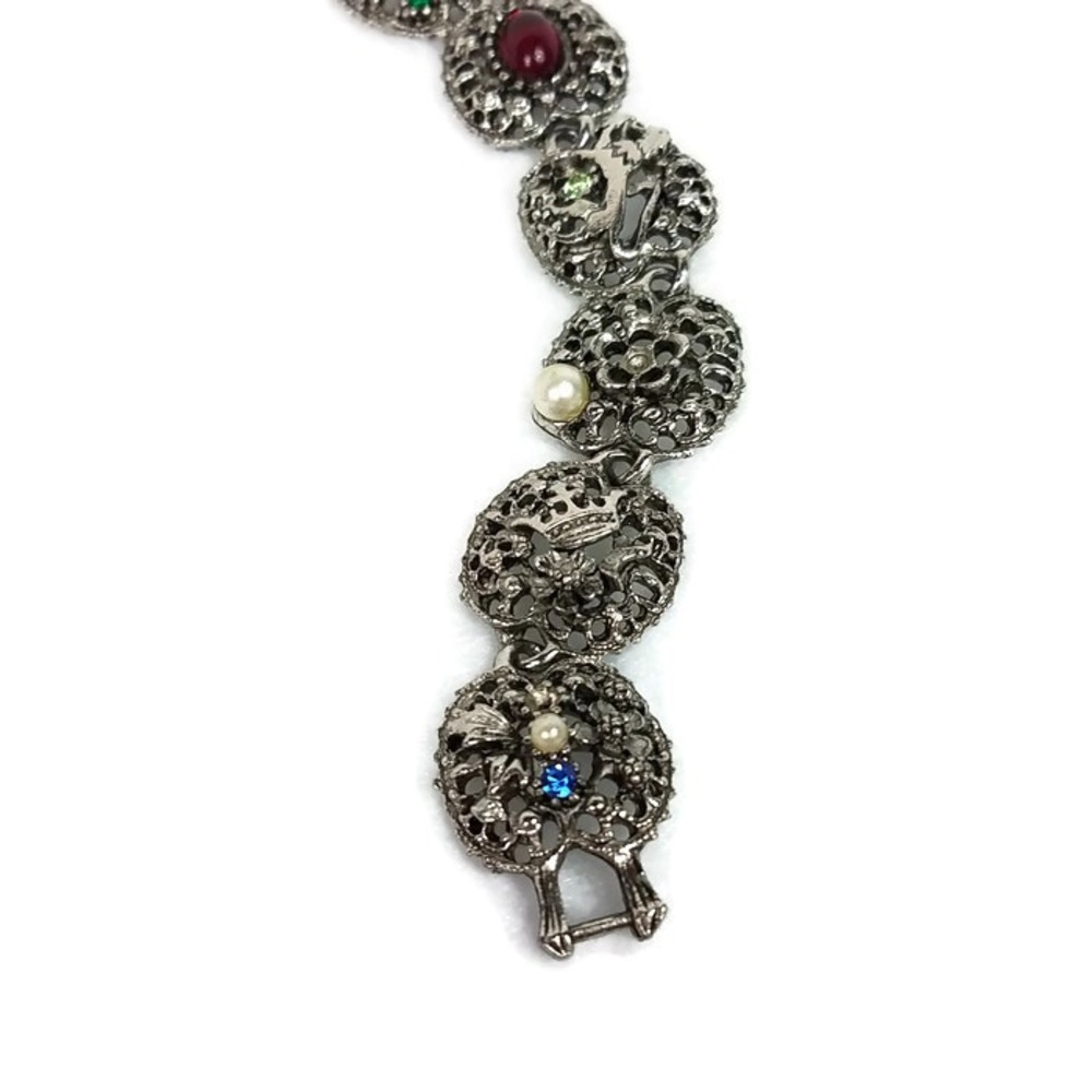Coro Filigree Medallions Panel Victorian Vintage Bracelet Fleur de Lis Silver